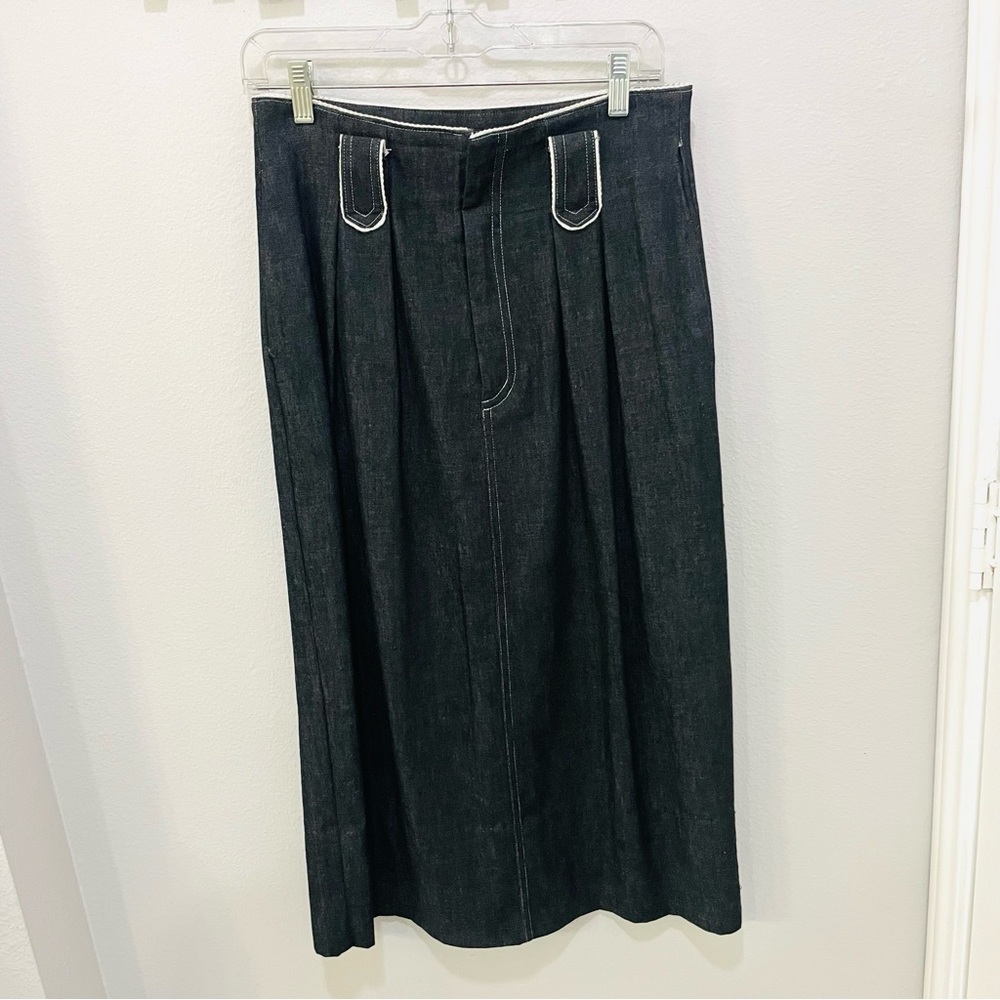 Robellas Made In Tx Retro Western Dark Denim Skirt W/ White Stitching Size 10